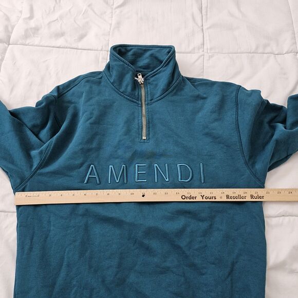 Amendi Sweater Mens Large Teal Terry Frank Petrol 1/4 Zip Pullover Gorpcore - Picture 8 of 10
